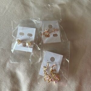 Elegant Gold and Pink Earrings Set